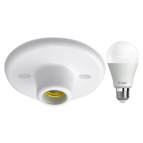 Imagem de Kit Plafonier Plafon Soquete E27 Branco Lâmpada Led 4W