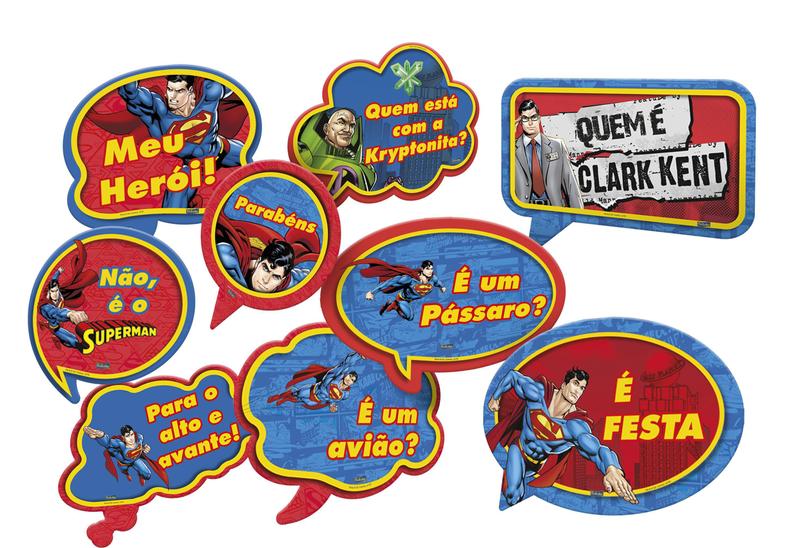Imagem de Kit Plaquinhas Divertidas Festa Superman - 09 unidades - Festcolor - Rizzo Festas