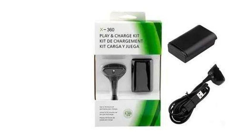 Imagem de Kit play charge 1bateria P/ Controle Xbox 360 + 1 Cabo Carregador Preto LKJ-8360 - Defa - Ljq