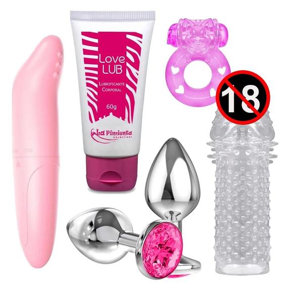 Imagem de KIT Plug Anal Iniciante + Vibrador Ponto G + Anel Peniano + Capa Peniana + Lubrificante Intimo 