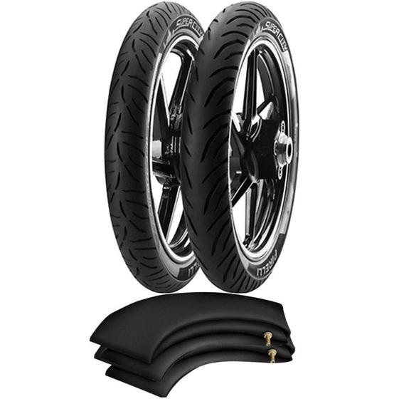 Imagem de Kit Pneu 90/90-18 + 275-18 Super City Pirelli Cg125 Ybr125 + Camaras