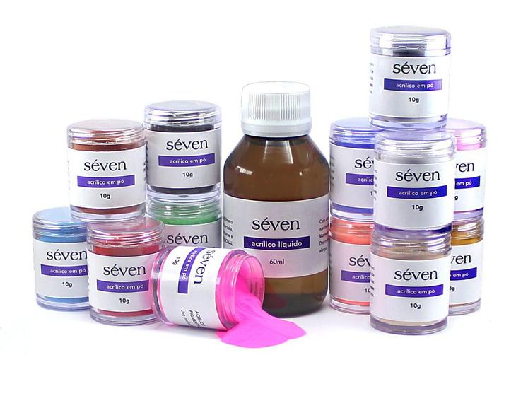 Imagem de Kit po acrilico seven coloridos 130g + monomer 60ml para unhas porcelana