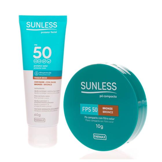 Imagem de Kit Pó Compacto + Protetor Solar Facial Bronze FPS50 Sunless 60g