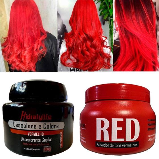 Imagem de Kit Pó Descolore e Colore e Masc 250g Red Mairibel/Hidraty