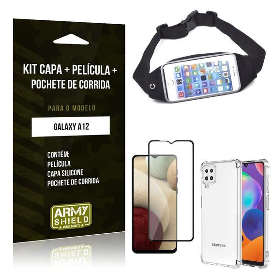 Imagem de Kit Pochete Galaxy A12 Pochete + Capinha Anti Impacto + Película de Vidro 3D - Armyshield