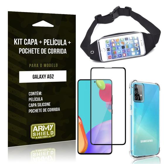 Imagem de Kit Pochete Galaxy A52 Pochete + Capinha Anti Impacto + Película de Vidro 3D - Armyshield