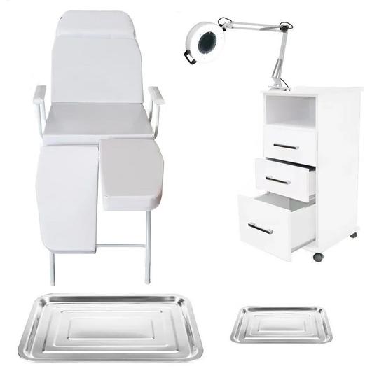 Imagem de Kit Podologia Cadeira Mecânica Armário 3 Gavetas Exaustor com Luminária