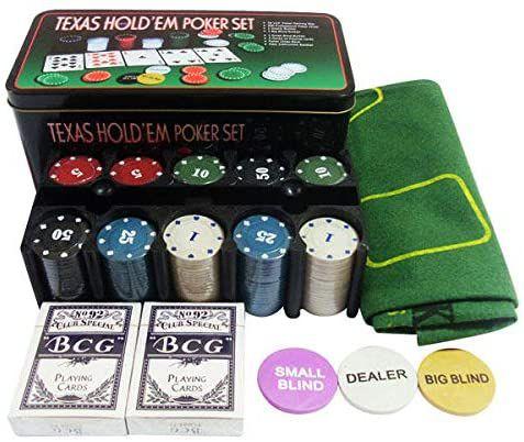 Imagem de Kit Poker Texas Holdem Lata 200 Fichas / 2 Baralhos / Dealer - REF: IM42055