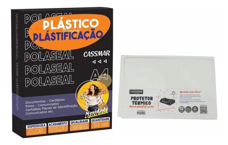 Imagem de Kit Polaseal Plastico A4 05mm 50un + Protetor Térmico A4 3un