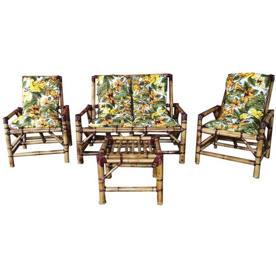 Imagem de Kit Poltrona Bambu 4 L Com Almofadas Para Edícula E Jardim