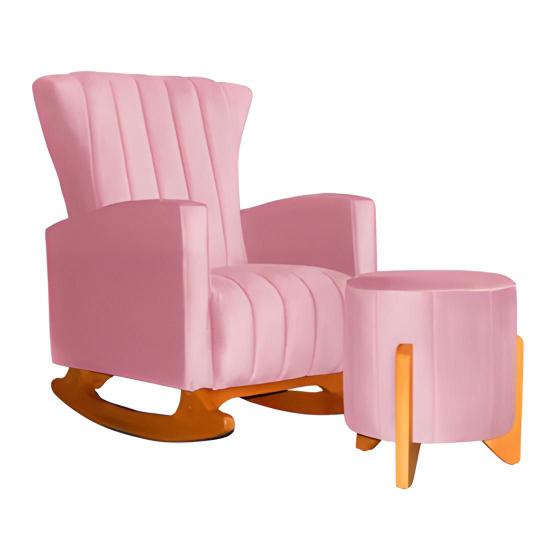 Imagem de Kit Poltrona De Amamentação Balanço + Puff  Suede Rosa - Vallisa Decor