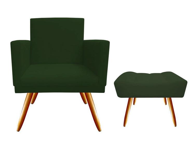 Imagem de Kit Poltrona Decorativa Bia + Puff Retangular Suede Verde Pés Madeira Ms Decor