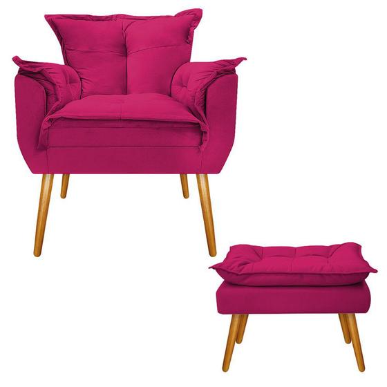 Imagem de Kit Poltrona Decorativa e Puff Opala Palito Mel Sala de Estar Suede Pink