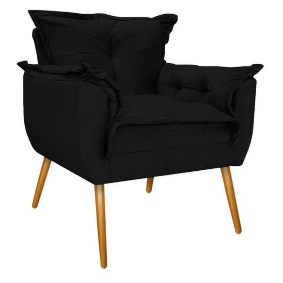 Imagem de Kit Poltrona Decorativa e Puff Opala Palito Mel Sala de Estar Suede Preto