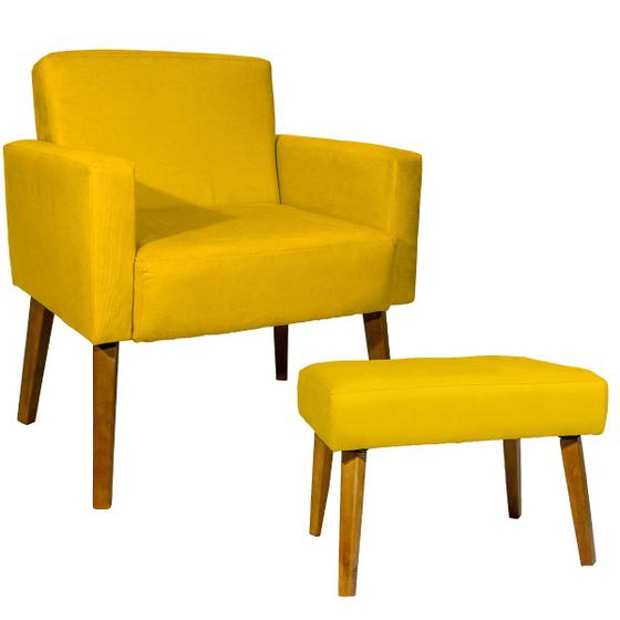 Imagem de Kit Poltrona Decorativa Para Sala Hope + Puff Charme Suede Cores Pé Trapézio - Clique E Decore