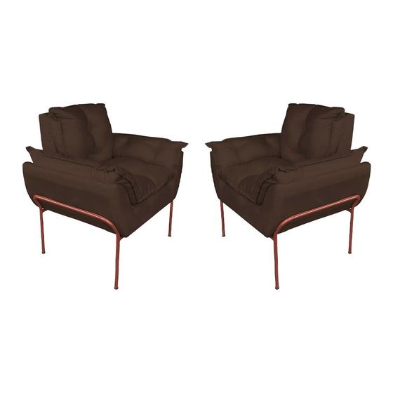 Imagem de Kit Poltrona Decorativa Suede Marrom Base Metálica Cobre - Vallisa Decor