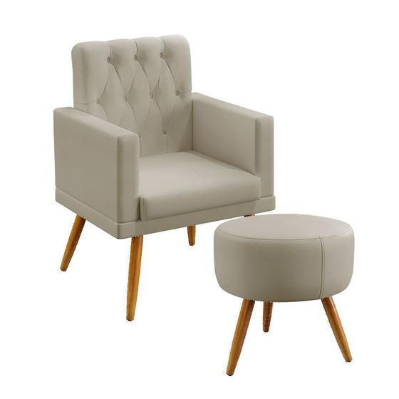Imagem de Kit Poltrona Decorativa Vega Capitonê com Puff Solar  Bege Aradecor
