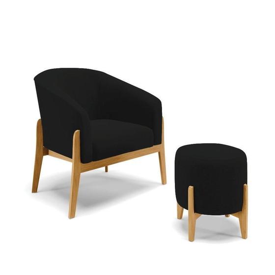 Imagem de Kit Poltrona E Puff Base Madeira Castanho Cor A79 Preto