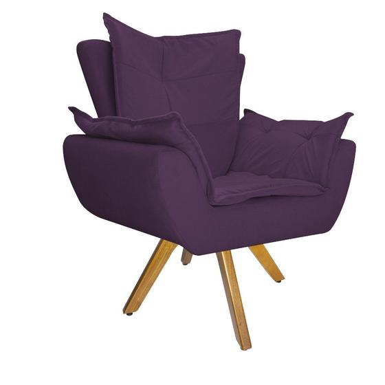 Imagem de kit Poltrona e Puff Fenzzi Base Giratória de Madeira Suede Roxo - KDAcanto Móveis