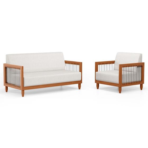 Imagem de Kit Poltrona e Sofá Varanda Samoa Madeira Maciça com Cordas Náutica Linho Natural - Desk Design