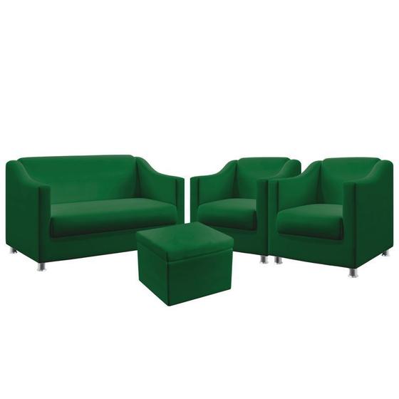 Imagem de Kit Poltrona Namoradeira e 2 Poltronas Alya  Com Puff Quasar Suede Verde Aradecor