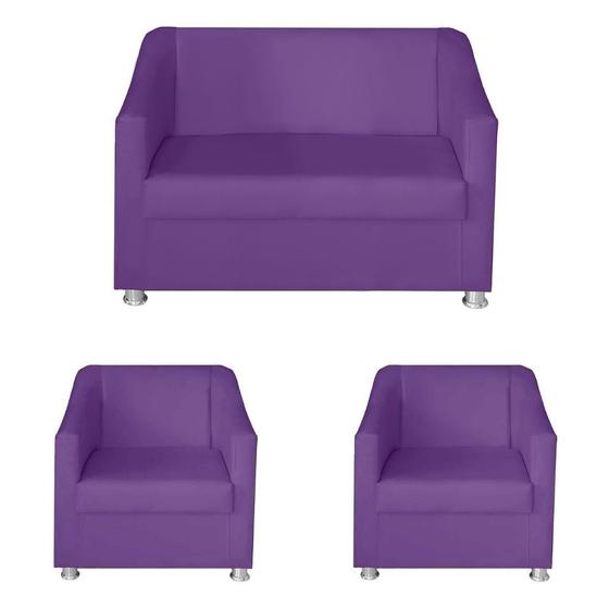 Imagem de Kit Poltrona Namoradeira e 2 Poltronas Decorativa 68 cm Tilla Roxo - Mafer