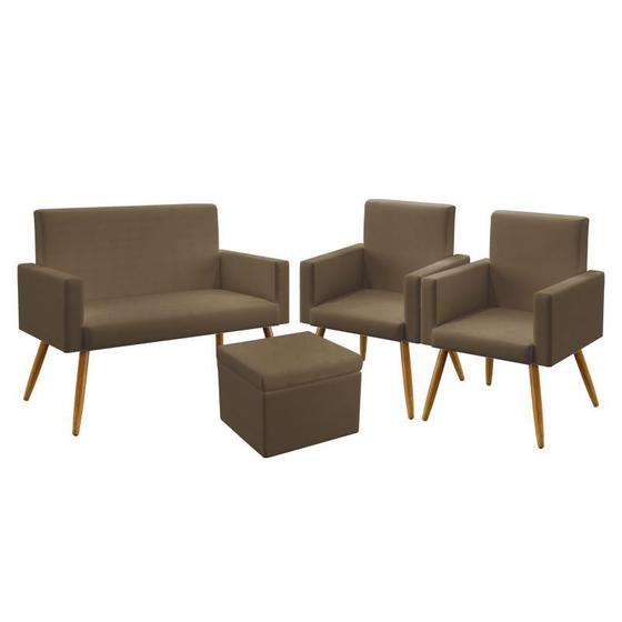 Imagem de Kit Poltrona Namoradeira e 2 Poltronas Decorativas Nina com Puff Quasar Suede Capuccino Aradecor