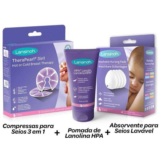 Kit Pomada de Lanolina HPA, Absorvente Lavável para Seios e Compressas ...