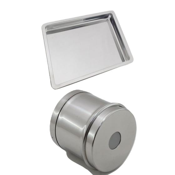 Imagem de Kit Porta Algodão Cotonete Com Mola + Bandeja 22x17x1,5cm Inox