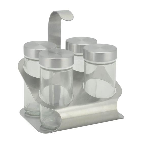 Imagem de Kit Porta Condimentos Aço Inox com Suporte 4 Peças