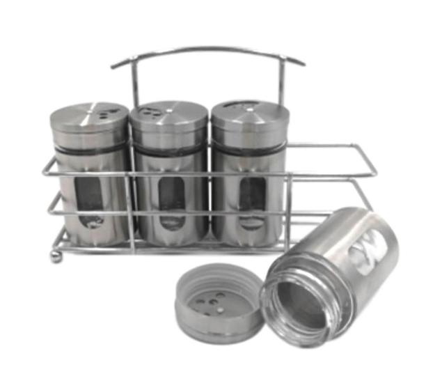 Imagem de Kit Porta Condimentos Temperos Inox 4 Peças Com Suporte