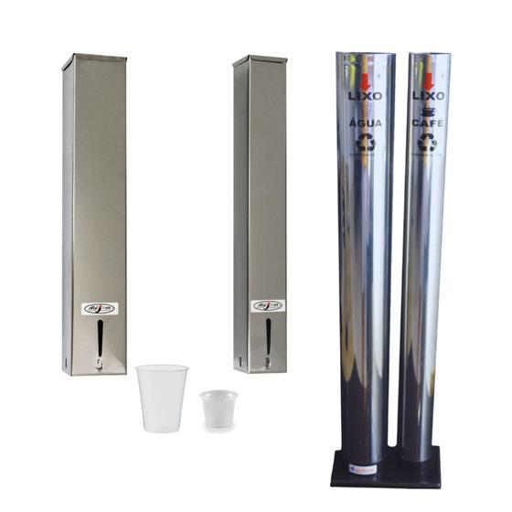 Imagem de Kit Porta Copo Quadrado Inox Água 200ml + Café 50ml + Coletor Inox Duplo