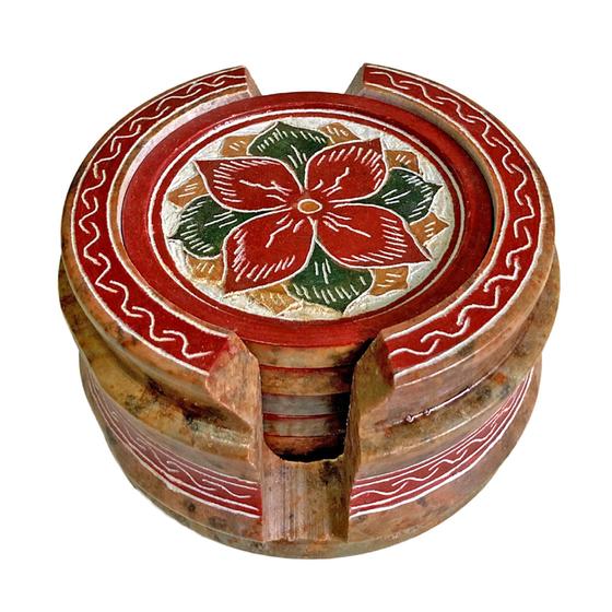 Imagem de Kit Porta Copos De Pedra Sabão Artesanal Decorativo Vermelho