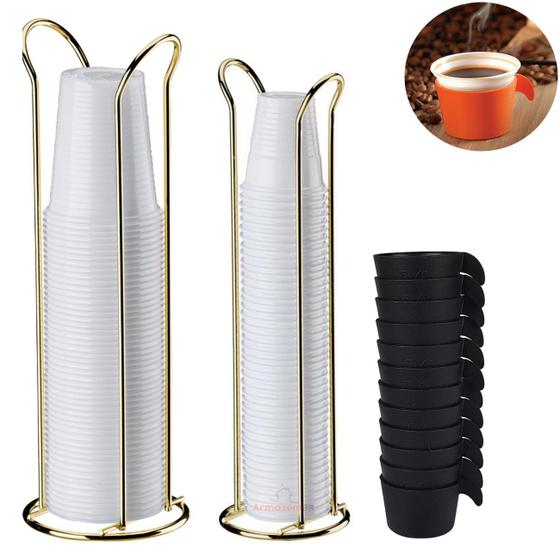 Imagem de Kit Porta Copos Descartável De Mesa Café Chá Água 50/80/200ml Suporte Organizador Dourado - Future