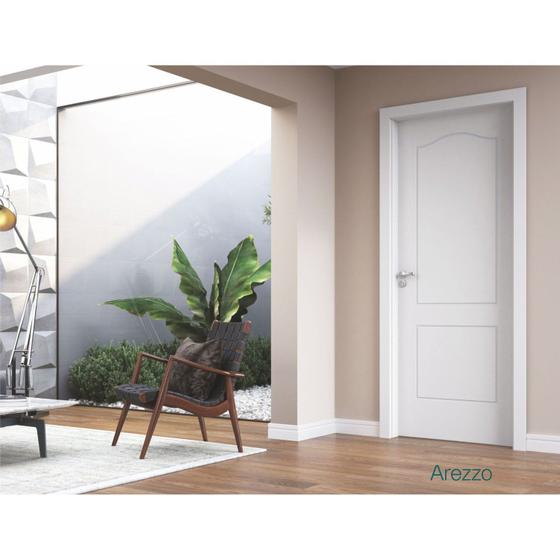 Imagem de Kit Porta de Madeira com Friso Arezzo 210x60cm com Batente Ultra Coleção Premium Plus Famossul Branco