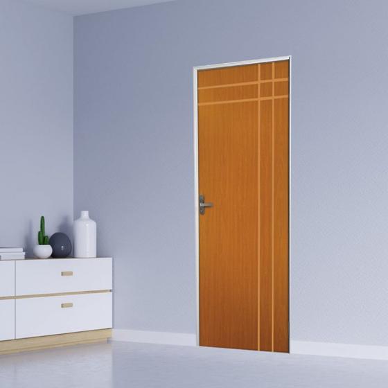 Imagem de Kit Porta de Madeira Decorada 215x65cm com Batente de Aço 6cm Mantiqueira MGM