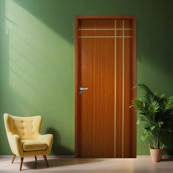 Imagem de Kit Porta de Madeira Decorada 215x74cm com Batente de MDF Ultra 12cm Mantiqueira MGM