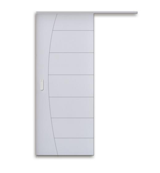 Imagem de Kit Porta De Madeira Frisada de Correr Primer Com Trilho em Aluminio Branco 2,10 X 0,92 Linha Uni