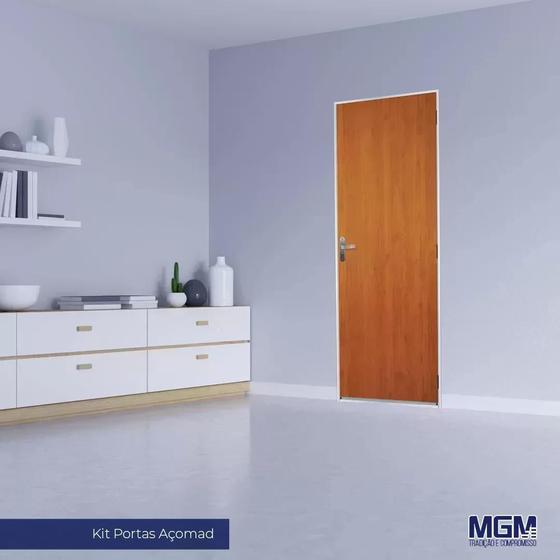 Imagem de Kit Porta de Madeira Lisa 215x75cm com Batente de Aço 06cm Açomad MGM