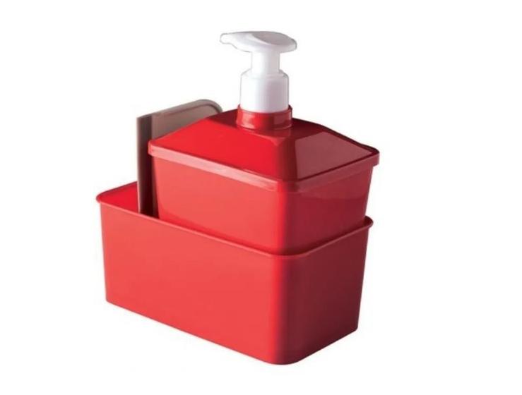 Imagem de Kit Porta Detergente Quadrado Vermelho com Rodinho Plasutil