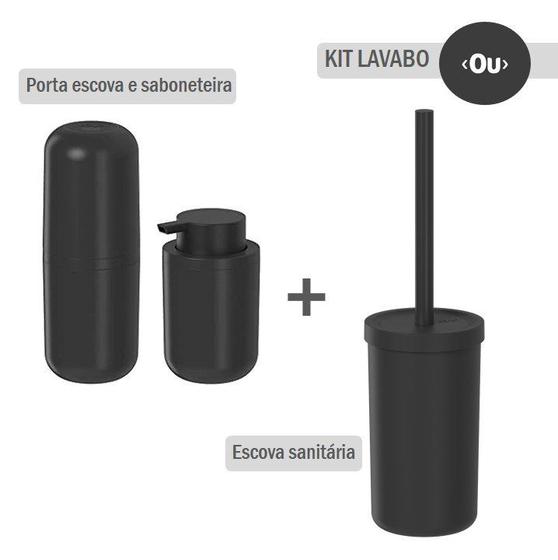 Imagem de Kit Porta Escova de Dente Bold + Porta Sabonete Líquido 300ml Bold + Escova Sanitária Bold 