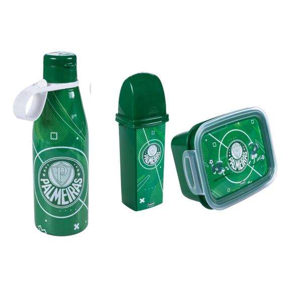 Imagem de Kit Porta Escova, Pote com Travas e Garrafa Palmeiras 530ml