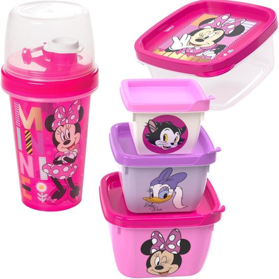 Imagem de Kit Porta Lanche Escola Passeio Minnie Garrafa Potes