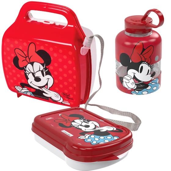 Imagem de Kit Porta Lanche Lancheira Minnie Garrafa e Sanduicheira