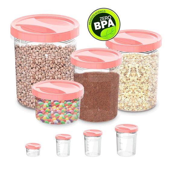 Kit Porta Mantimentos 4 Peças Com Tampa Rosa de Rosca 500ML/1,0L/2,0L/3,0L Menor preço em Kit Porta Mantimentos 4 Peças Com Tampa Rosa de Rosca 500ML/1,0L/2,0L/3,0L