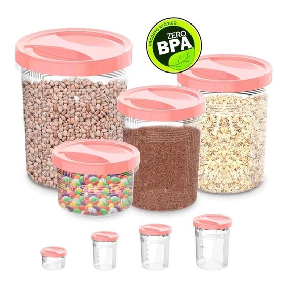 Kit Porta Mantimentos 4 Peças Com Tampa Rosa de Rosca 500ML/1,0L/2,0L/3,0L Menor preço em Kit Porta Mantimentos 4 Peças Com Tampa Rosa de Rosca 500ML/1,0L/2,0L/3,0L
