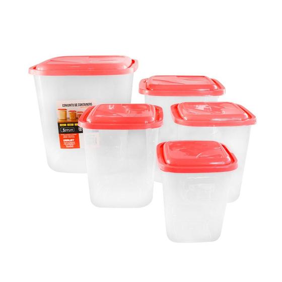 Imagem de Kit Porta Mantimentos Com 5 Peças - Vermelho