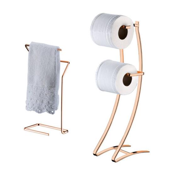 Imagem de Kit Porta Papel Higiênico Duplo Chão + Toalheiro Bancada - 1030RG Rose Gold Future