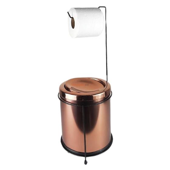 Imagem de Kit Porta Papel Higiênico Lixeira 6,3L Basculante Rose Gold