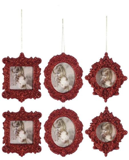 Imagem de Kit Porta Retrato Gliter Vermelho Para Árvore Natal 10cm 6 Peças - Magizi